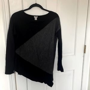 NORDSTROM HALOGEN Black & Gray Cashmere Blend Asymmetrical Sweater Size Large